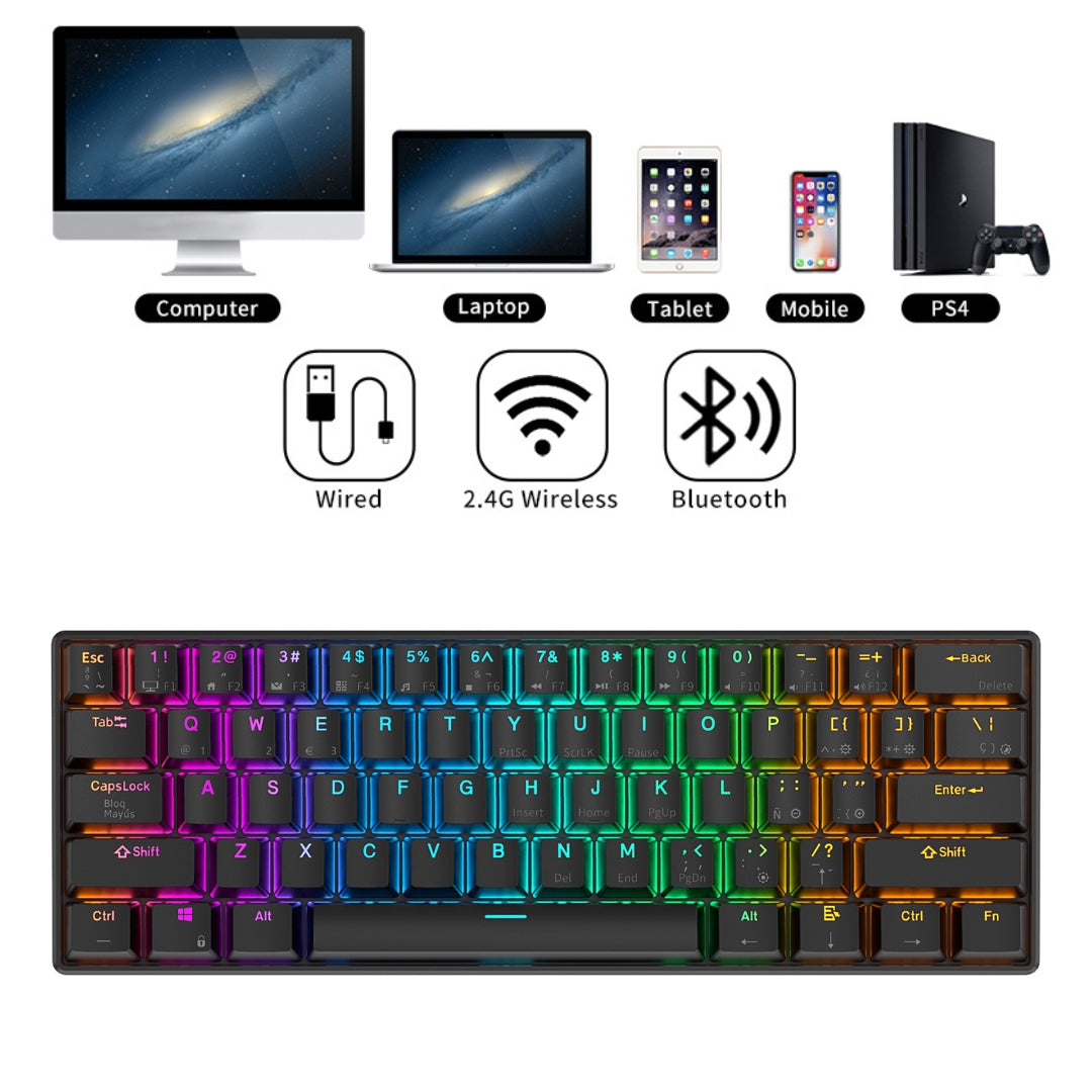 Teclado Mecánico Gamer Bluetooth Royal Kludge Rk61 Español Negro RGB